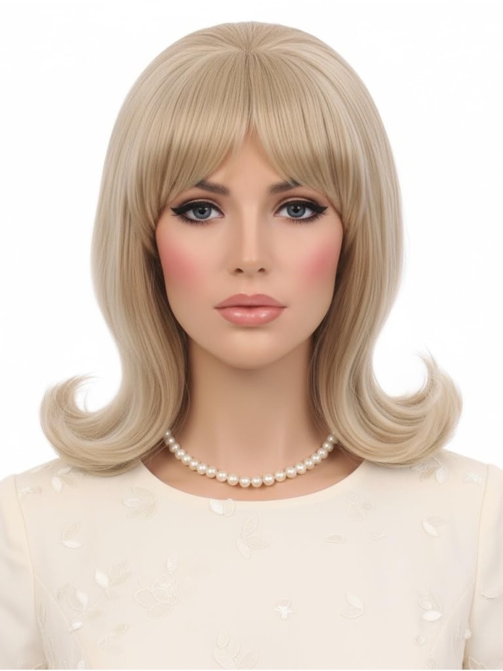 Classic Shoulder-Length Blonde Wig with Soft Bangs